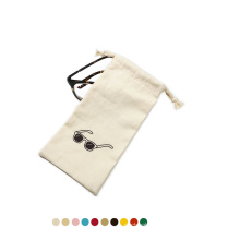 Custom logo white small drawstring glasses pouch organic cotton cloth eyeglasses sunglasses bags